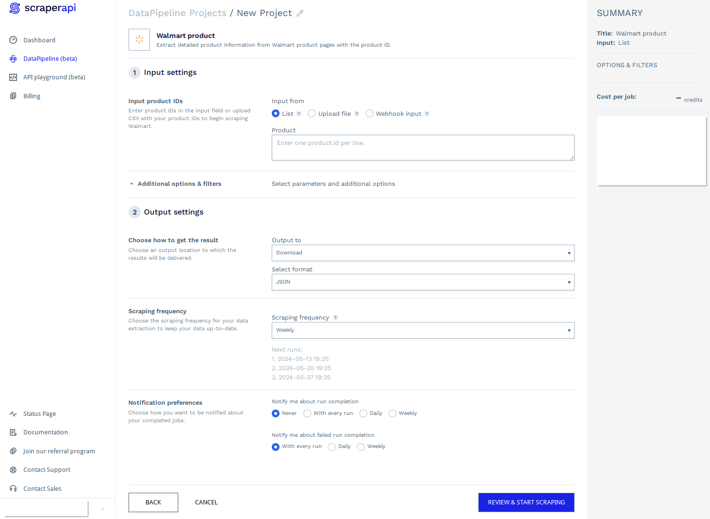screengrab of scraperapi pipelines