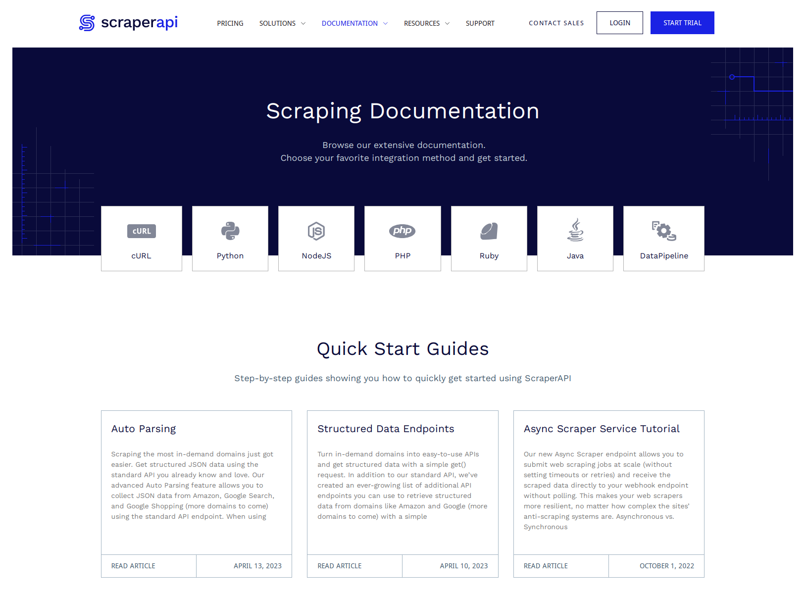 screengrab of scraperapi docs