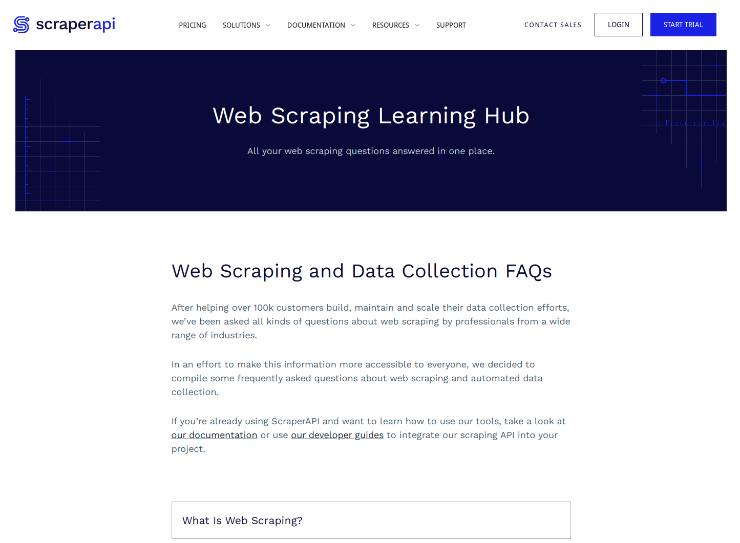 screengrab of scraperapi education hub