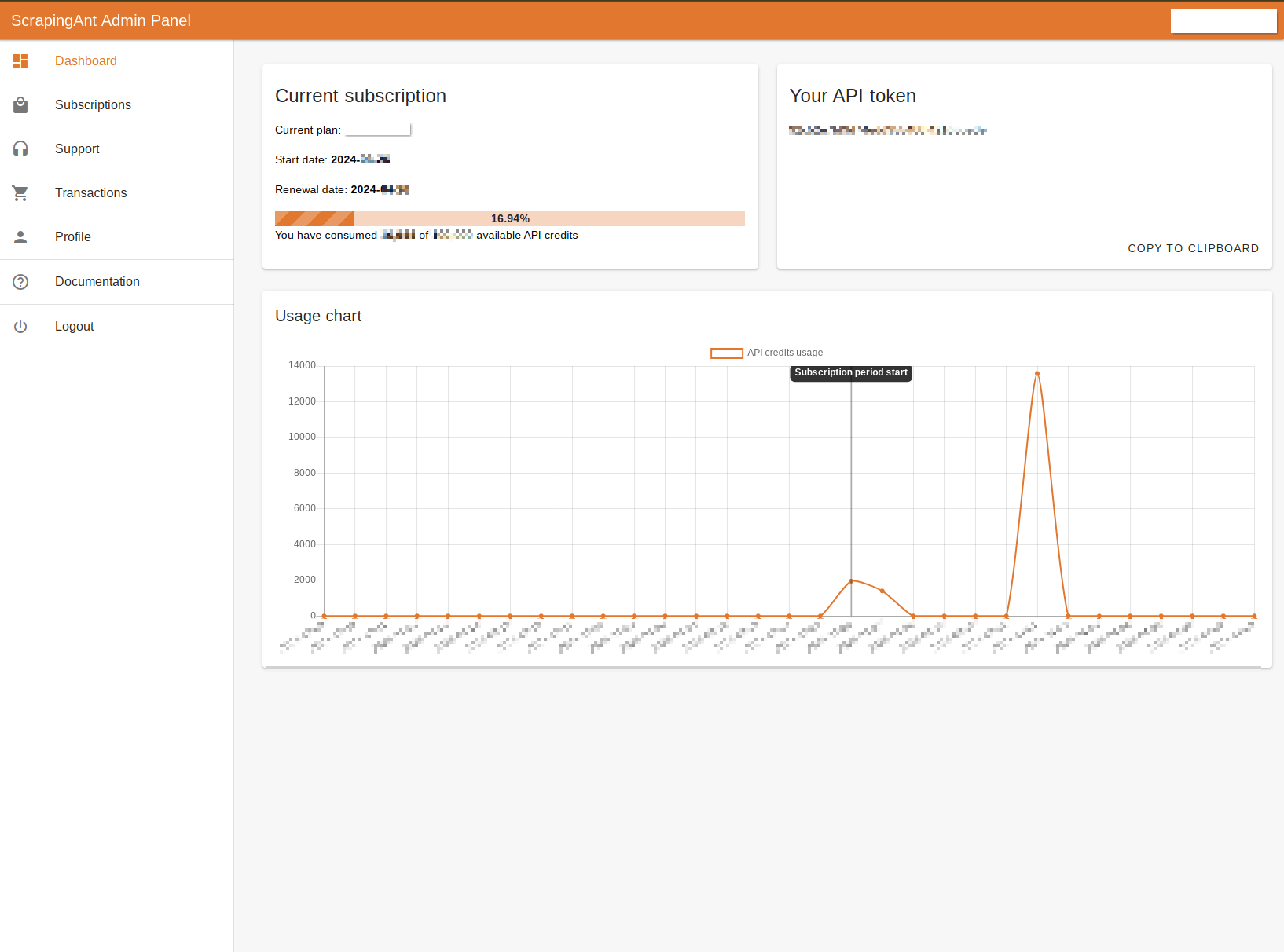 screengrab of scrapingant web dashboard