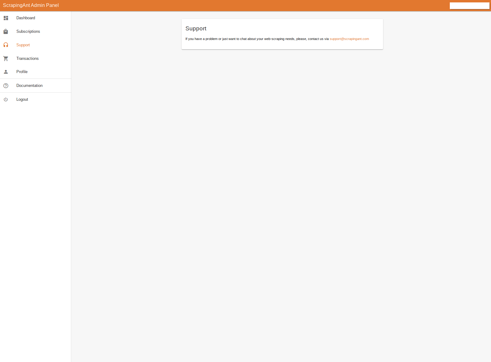 screengrab of scrapingant support page