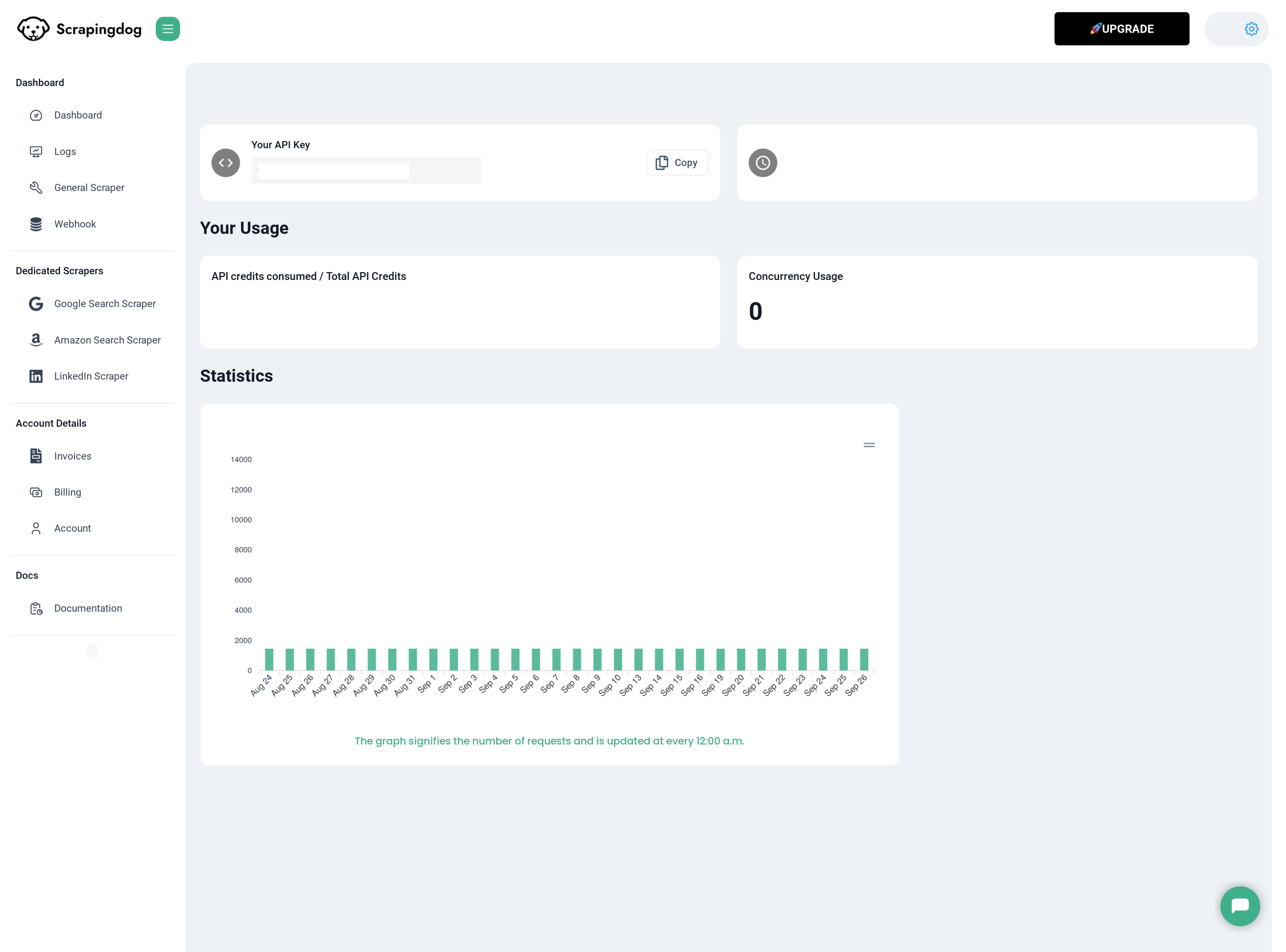 screengrab of scrapingdog web dashboard