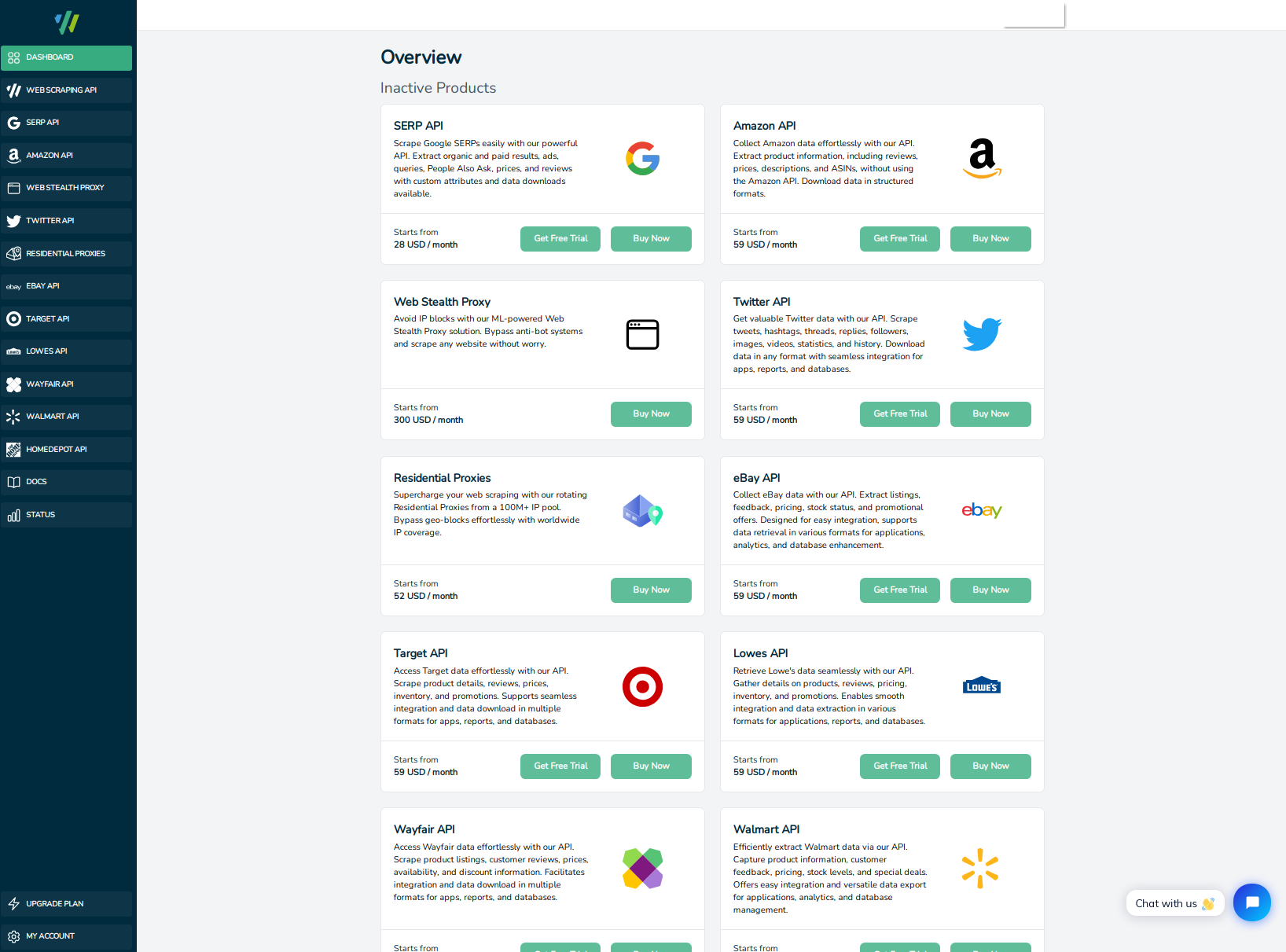 screengrab of webscraping dashboard home