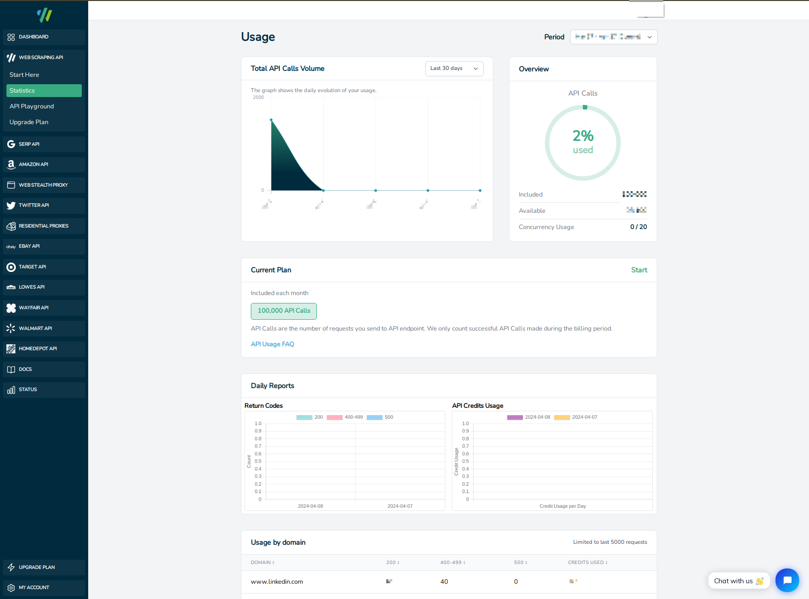 screengrab of webscraping scraping logs dashboard