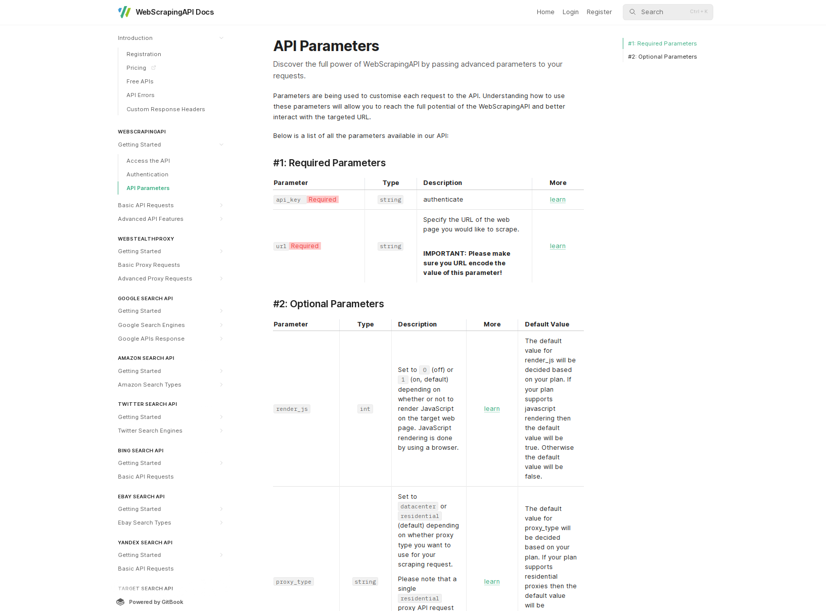screengrab of webscraping docs