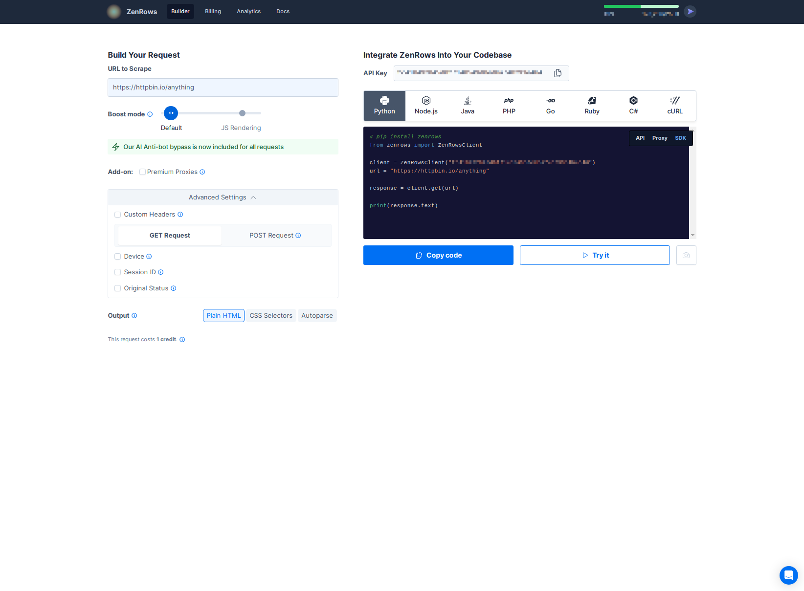 screengrab of zenrows web api player